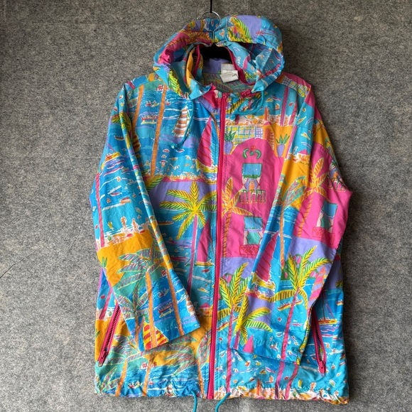Vintage Ken Done Colorful Hooded Jacket Printed Windbreaker Size Medium - Picture 2 of 15